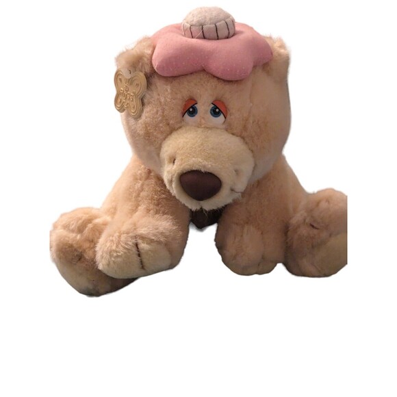 Vintage Russ Get Well Bear Plush Stuffed Toy w Pink Hat Sad Eyes Sitting EUC - Picture 3 of 11